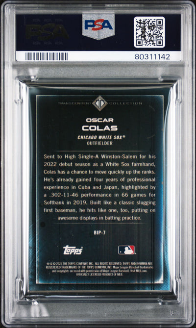 Oscar Colas 2022 Bowman Transcendent Collection Bowman Icons /50 Black Jersey PSA 10