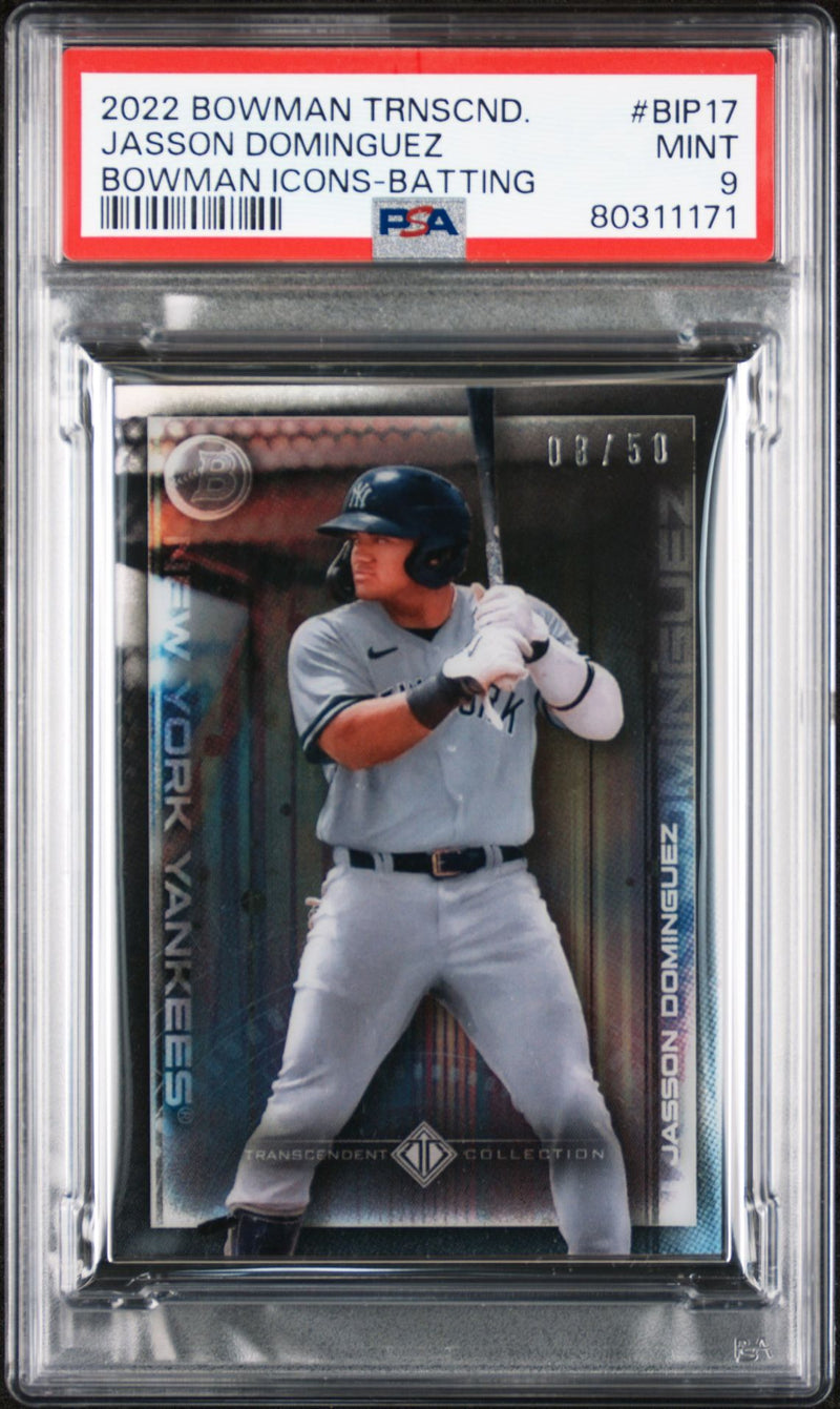 Jasson Dominguez 2022 Bowman Transcendent Collection Bowman Icons /50 Batting PSA 9