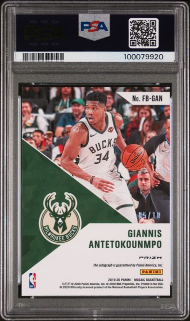 Giannis Antetokounmpo 2019 Panini Mosaic Fast Break autograph gold prizm 
