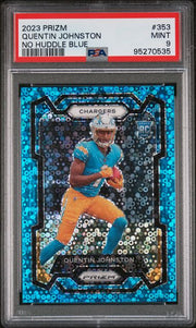 Quentin Johnston 2023 Panini Prizm No Huddle Blue prizm rookie card #'d 41/95 PSA 9