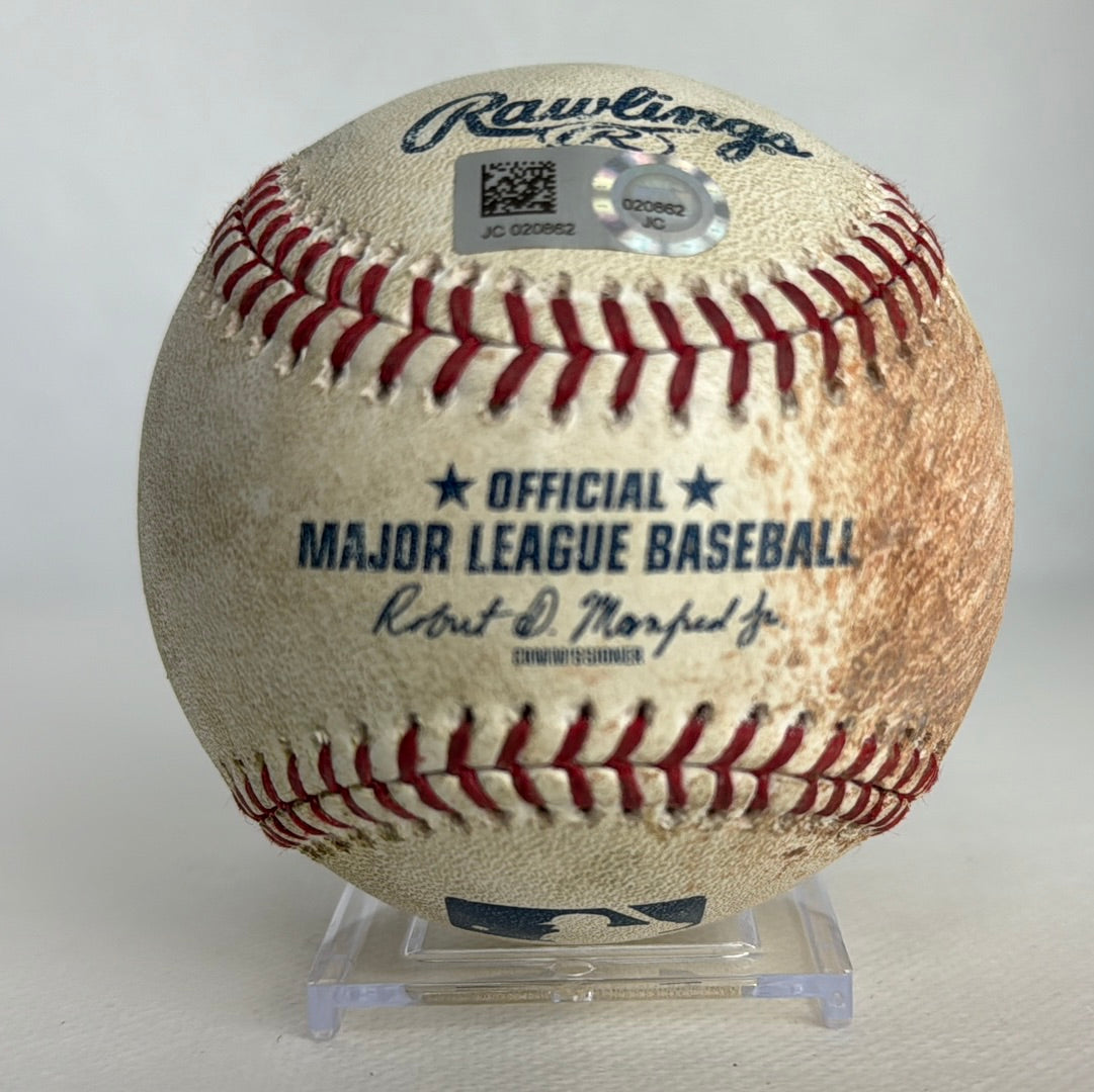 Gleyber Torres Autographed MLB Game Used Single Career Hit 83 RBI 54 55 08/24/18