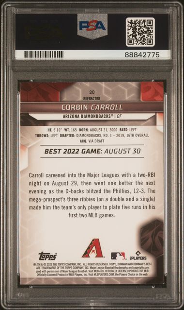 Corbin Carroll 2023 Bowman's Best refractor rookie card PSA 9