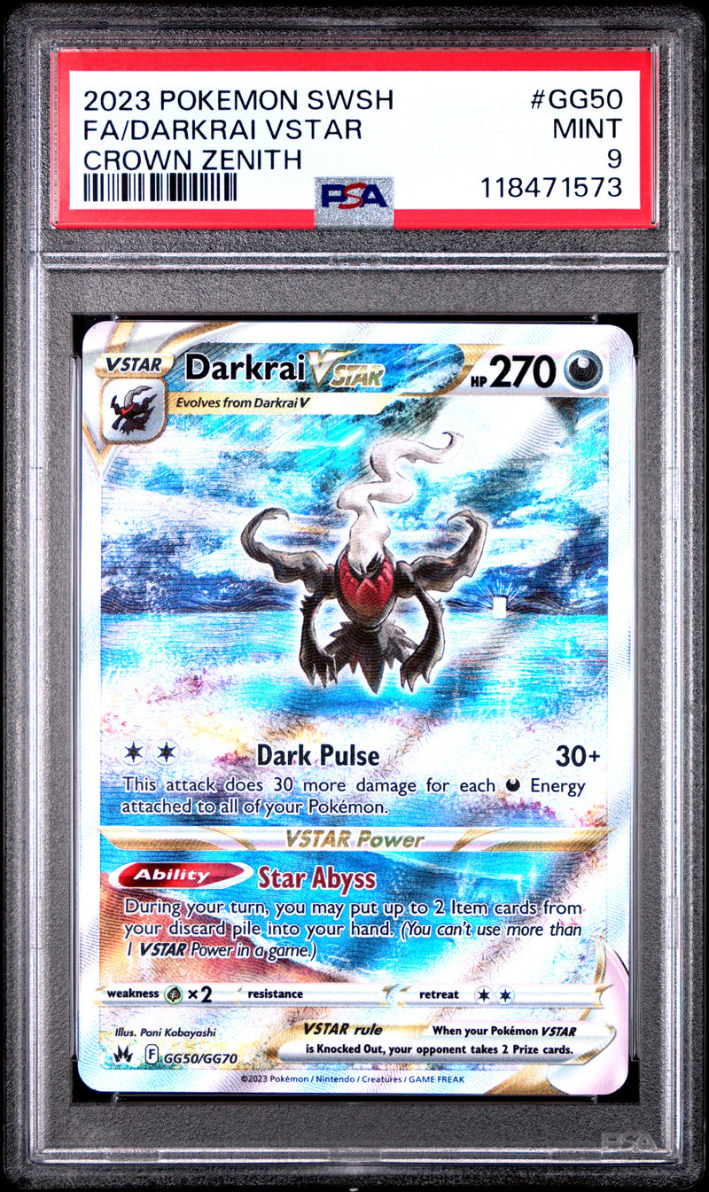 2023 Pokemon Sword and Shield Crown Zenith Full Art/Darkrai Vstar GG50 PSA 9