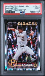 Paul Skenes 2024 Topps Chrome Update Rookie Debut Raywave Refractor RC PSA 9