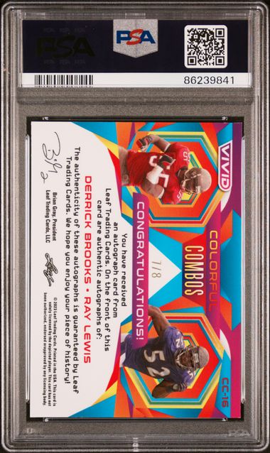 Derrick Brooks / Ray Lewis 2023 Leaf Vivid Colorful Combos Red Autograph 