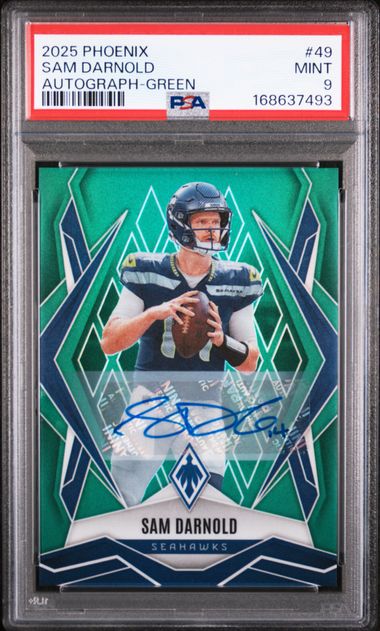 Sam Darnold 2025 Phoenix Autograph Green #'d 12/25 PSA 9
