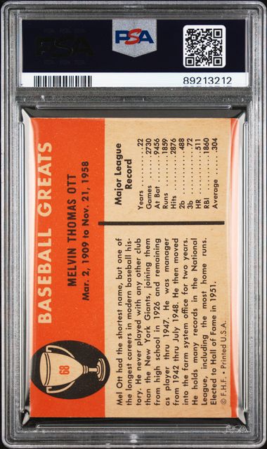 Mel Ott 1961 Fleer #68 PSA 8 (MC)