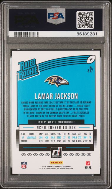 Lamar Jackson 2018 Panini Donruss Blue Press Proof rc PSA 9
