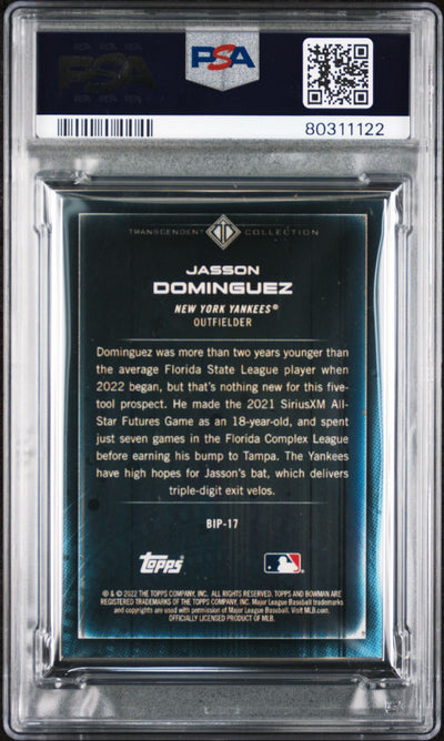 Jasson Dominguez 2022 Bowman Transcendent Collection Bowman Icons /50 Fielding PSA 9