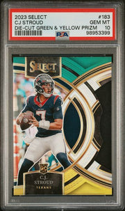 CJ Stroud 2023 Panini Select Die-Cut Green & Yellow Prizm RC PSA 10