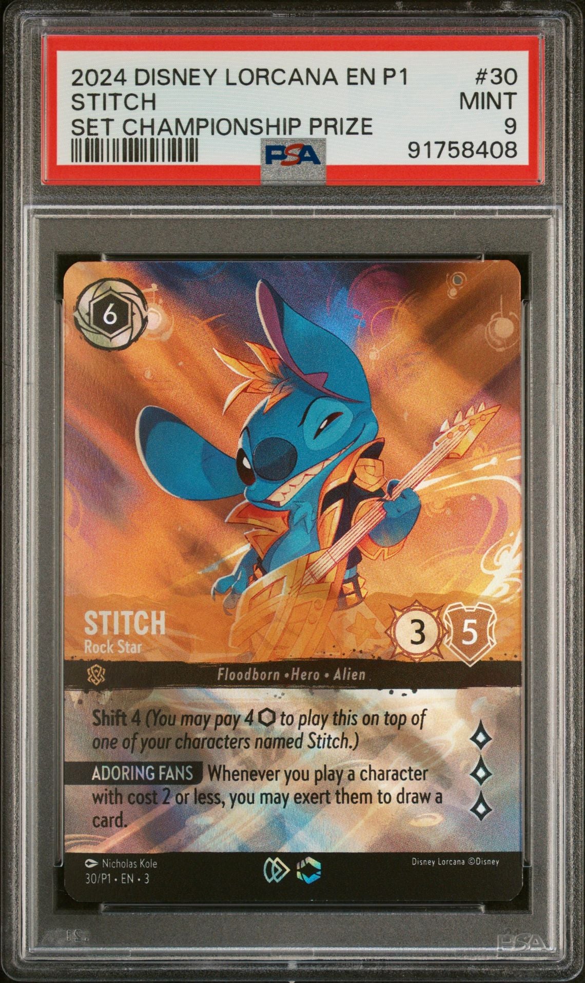 Stitch 2024 Disney Lorcana Set Championship Prize PSA 9