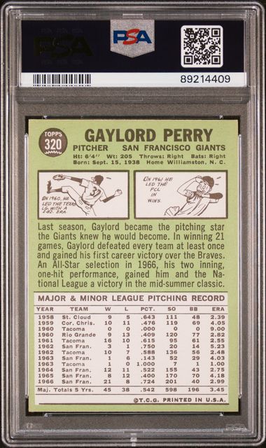 Gaylord Perry 1967 Topps #320 PSA 4
