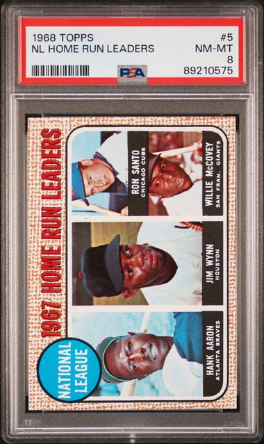 NL Home Run Leaders Aaron Wynn Santo McCovey 1968 Topps #5 PSA 8