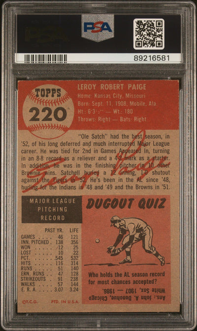 Satchell Paige 1953 Topps #220 PSA 5