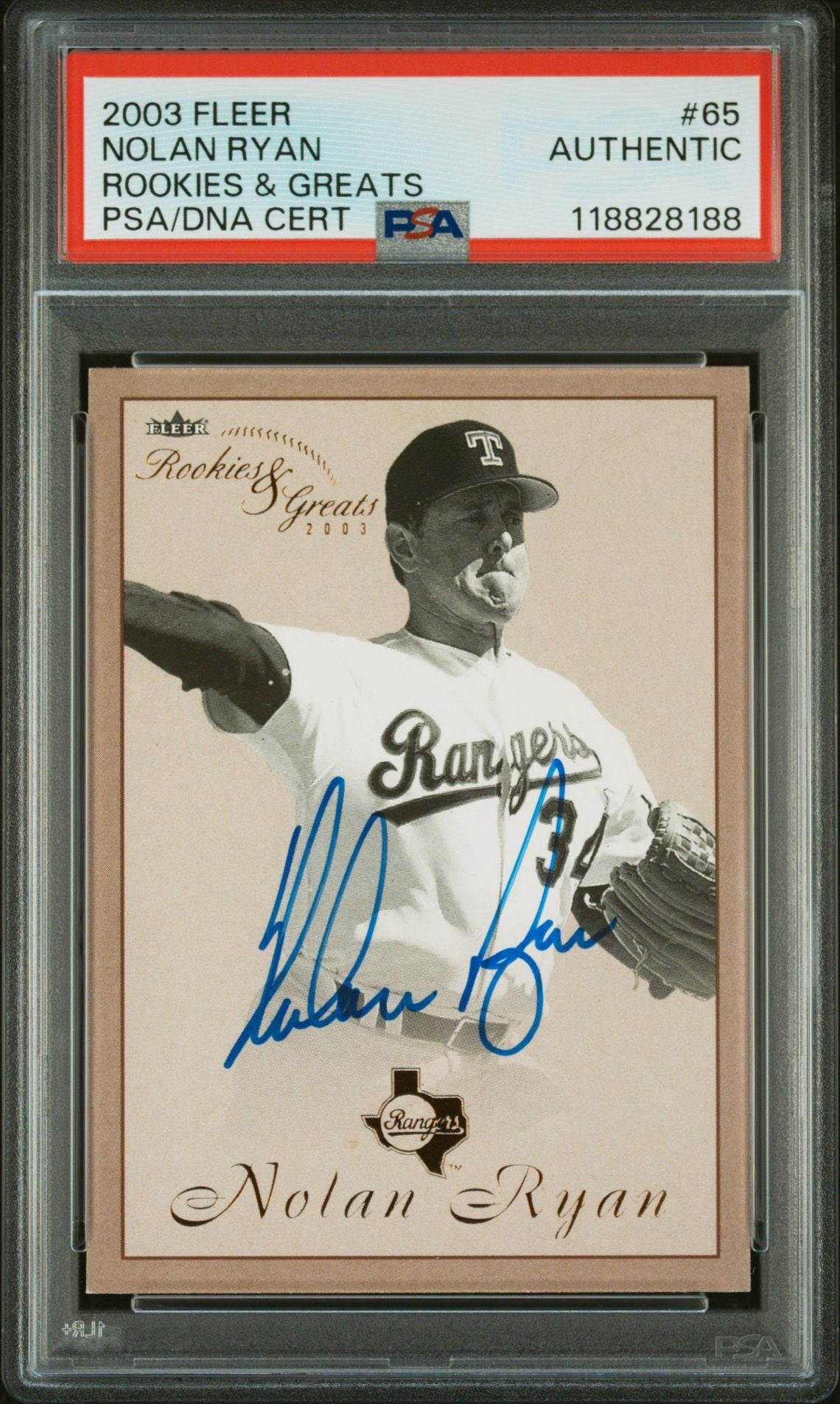 Nolan Ryan 2003 Fleer Rookies and Greats #65 IP Autograph PSA Authentic