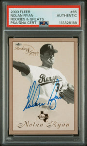 Nolan Ryan 2003 Fleer Rookies and Greats #65 IP Autograph PSA Authentic