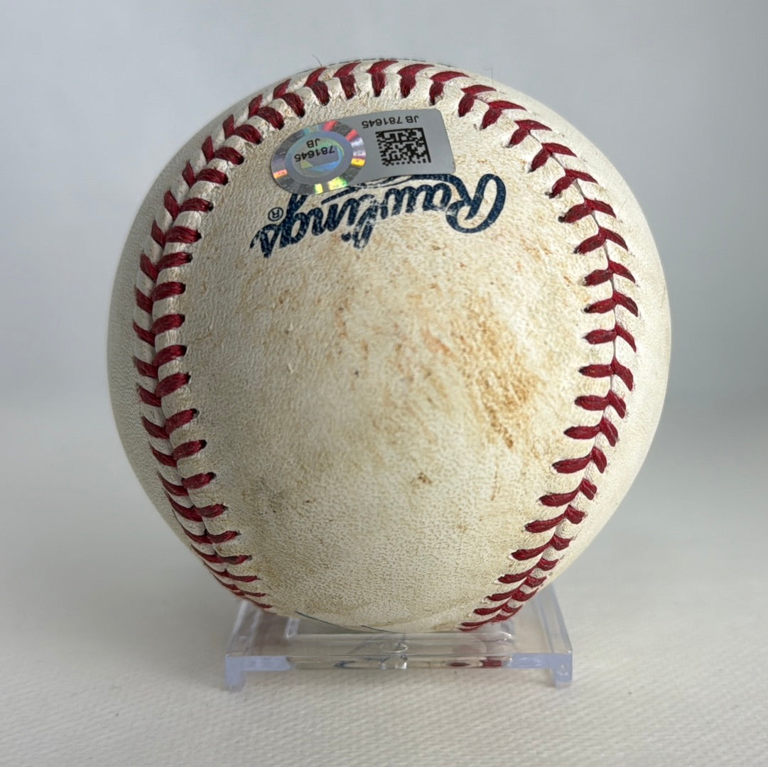 Mike Trout Autographed MLB Game Used Single Career Hit 908 RBI 489 09/20/16