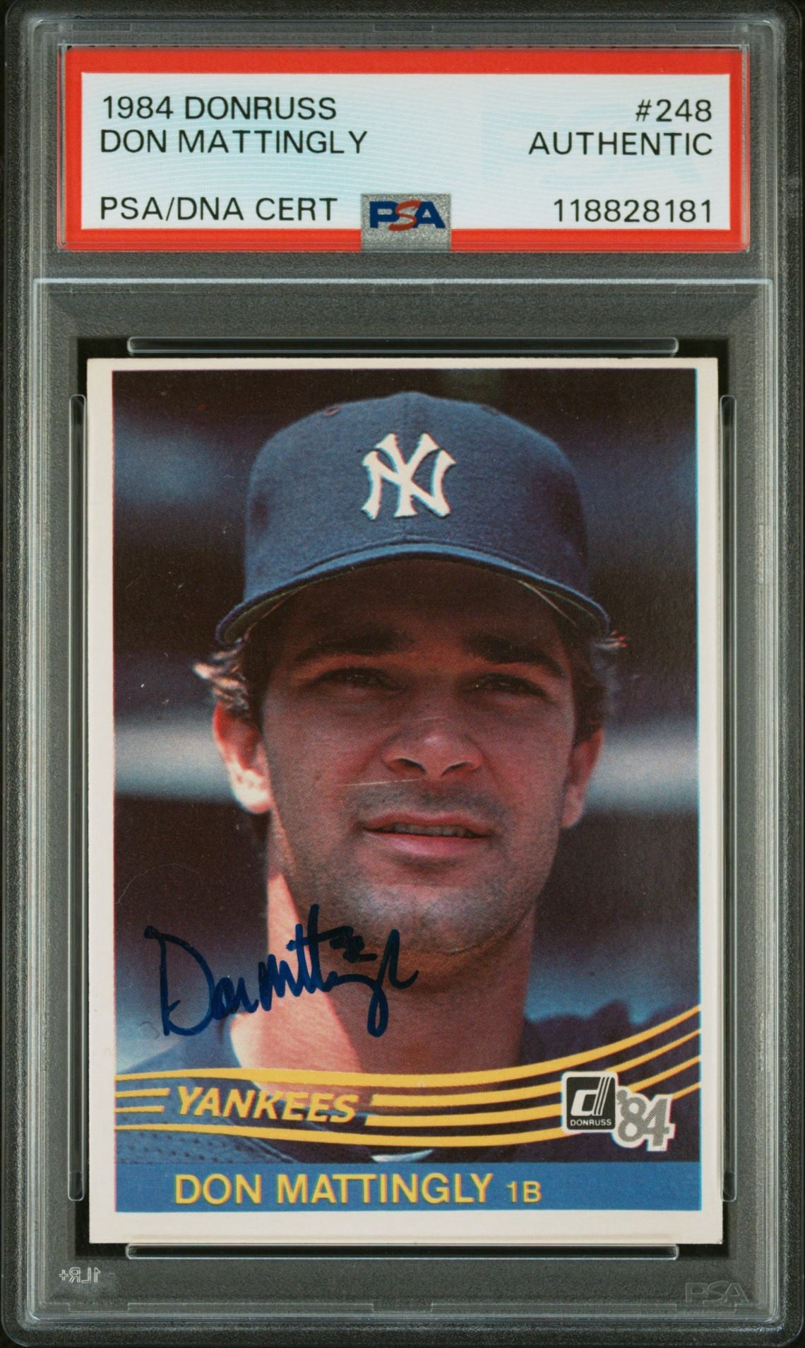 Don Mattingly 1984 Donruss Rookie Card IP Autograph PSA Authentic