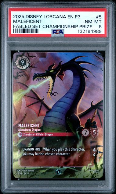 Maleficent: Monstrous Dragon 2025 Disney Lorcana P3 Promo #5 Fabled Set Championship Prize PSA 8