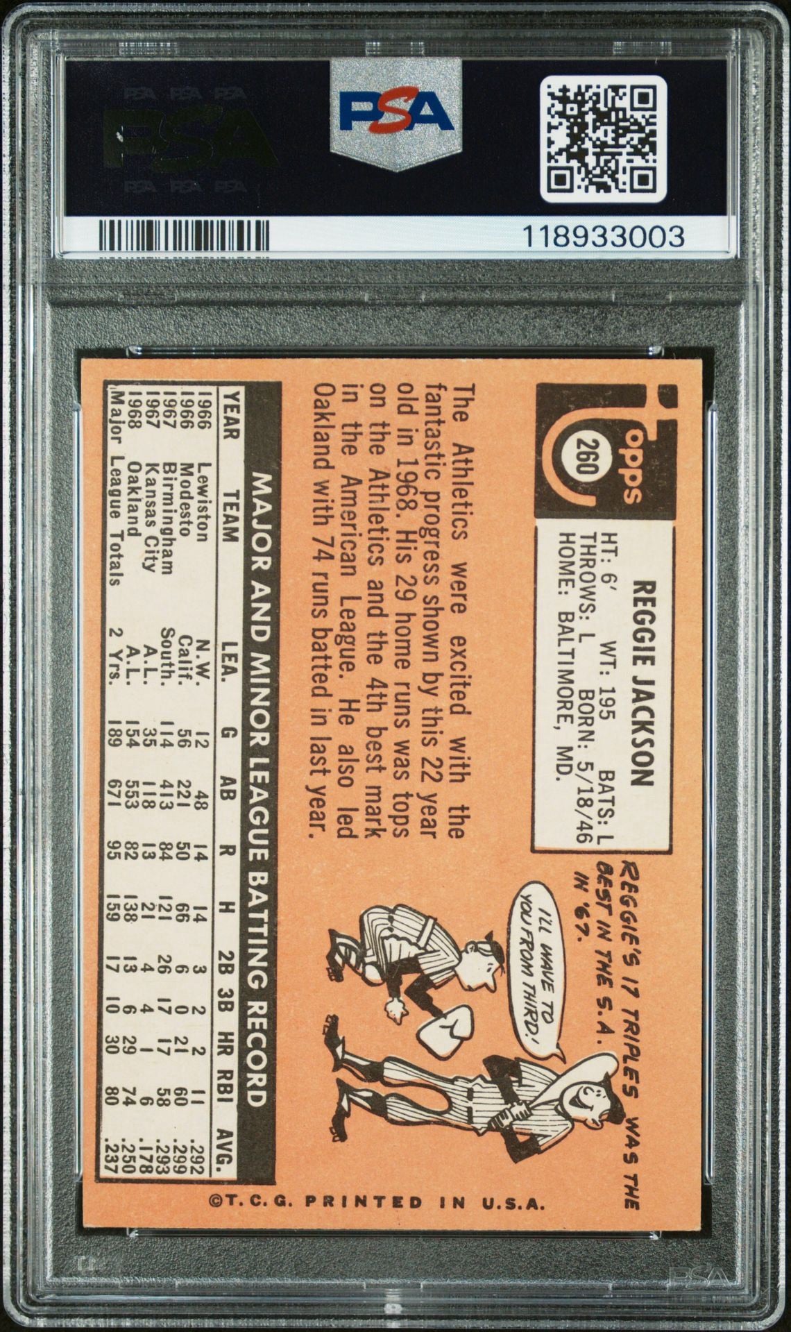 Reggie Jackson 1969 Topps #260 Rookie Card IP Autograph PSA Authentic