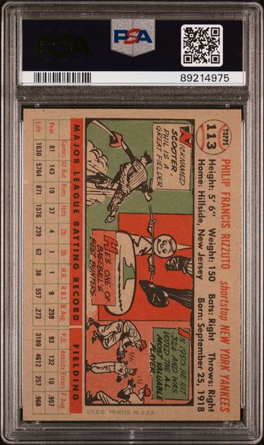 Phil Rizzuto 1956 Topps Gray Back #113 PSA 7
