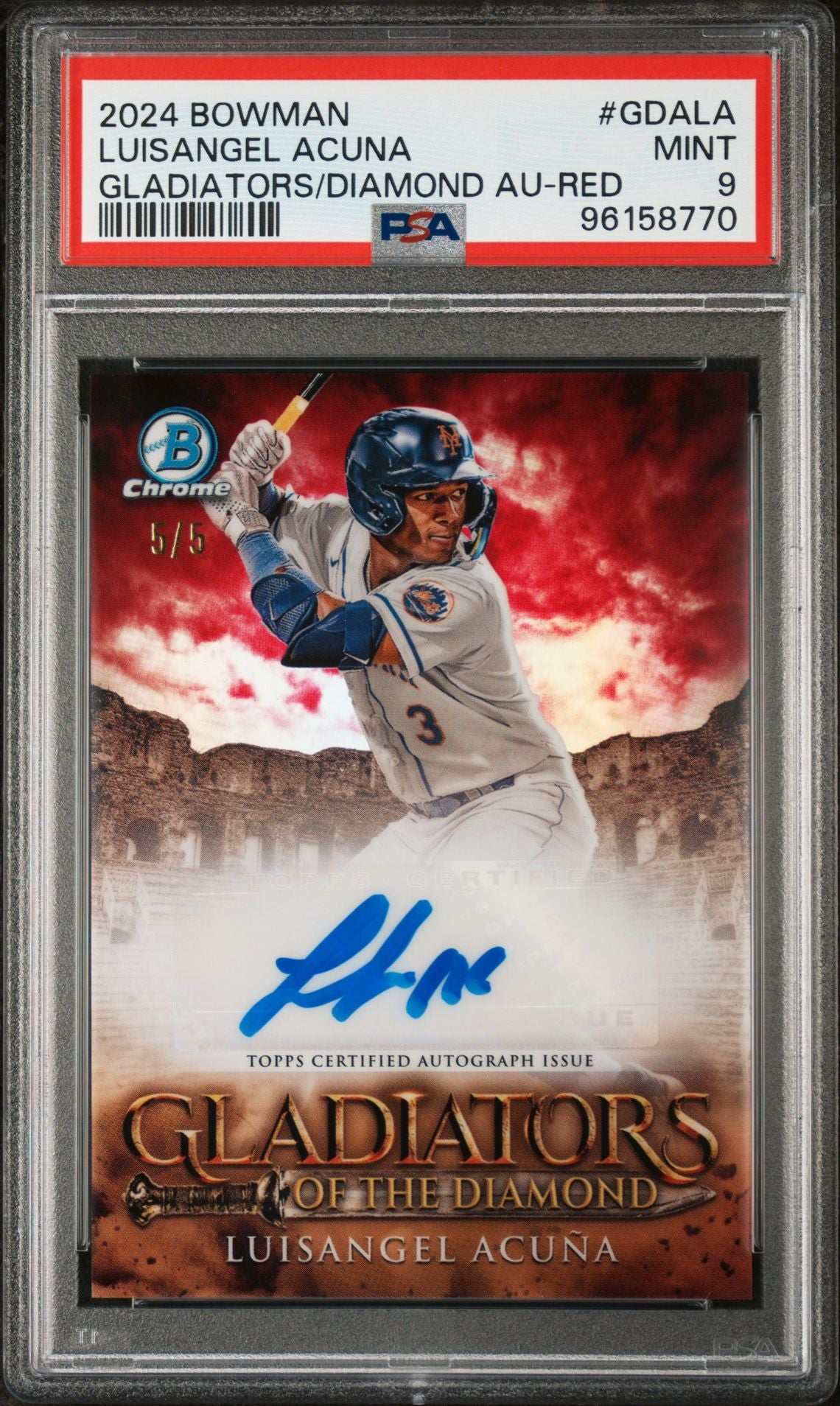 Luisangel Acuna 2024 Bowman Gladiators of the Diamond autograph red #'d 5/5 PSA 9