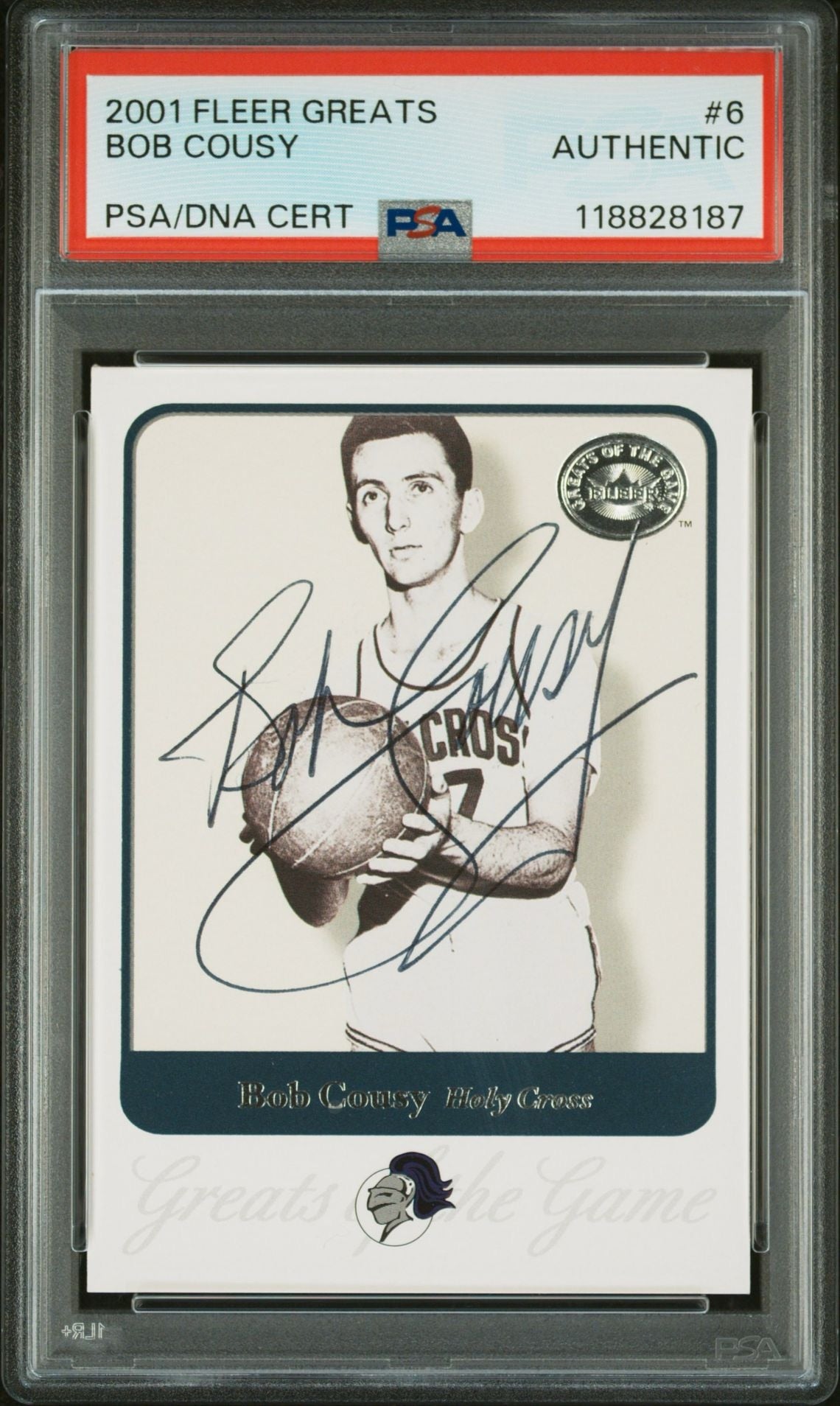 Bob Cousy 2001 Fleer Greats of the Game #6 IP Autograph PSA Authentic