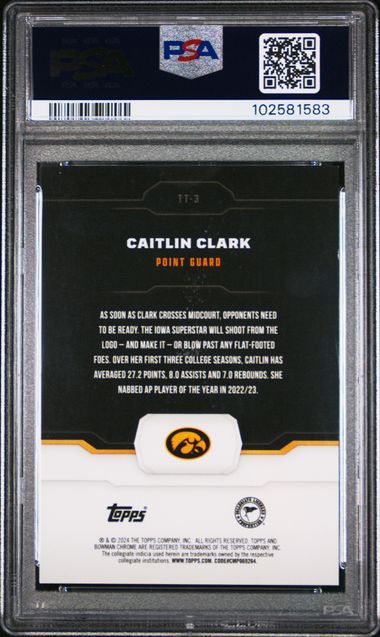 Caitlin Clark 2023 Bowman Chrome U Sapphire Treasured Talent SSP PSA 10