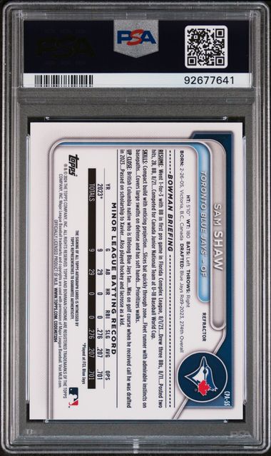 Sam Shaw 2024 1st Bowman Chrome autograph ref. #'d 189/499 PSA 10