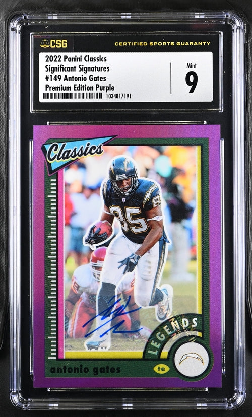 Antonio Gates 2022 Panini Classics Significant Signatures Premium Edition Purple #'d 7/20 CSG 9