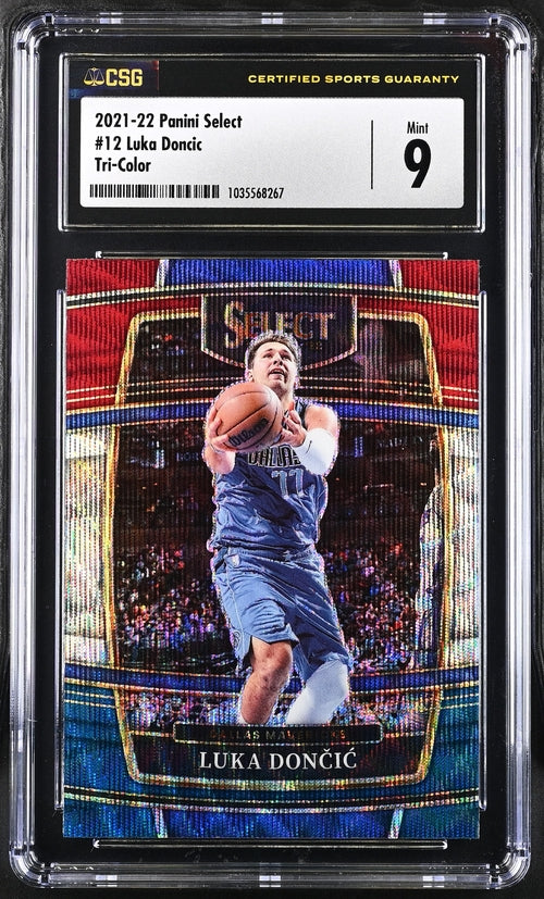 Luka Doncic 2021-22 Panini Select Tri-Color Prizm CSG 9