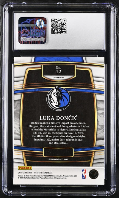 Luka Doncic 2021-22 Panini Select Tri-Color Prizm CSG 9