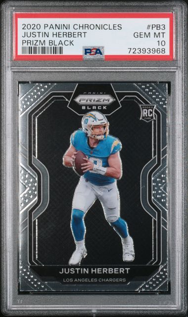 Justin Herbert 2020 Panini Chronicles Prizm Black rookie card PSA 10