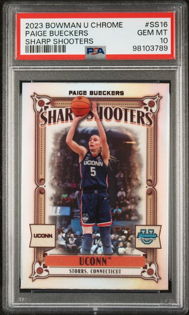 Paige Bueckers 2023 Bowman Chrome University Sharp Shooters PSA 10