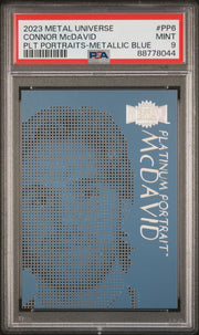 Connor McDavid 2023 Metal Universe Platinum Portraits Metallic Blue PSA 9