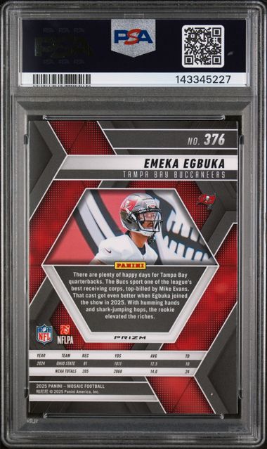 Emeka Egbuka 2025 Panini Mosaic Reactive Purple Rookie PSA 10