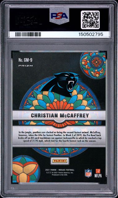 Christian McCaffrey 2021 Panini Mosaic Stained Glass PSA 9