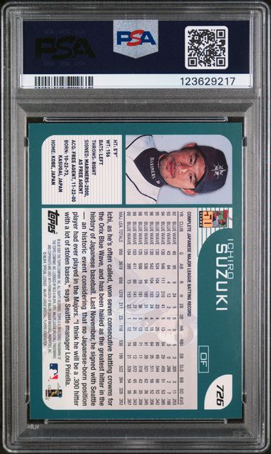 Ichiro Suzuki 2001 Topps Rookie Card PSA 9