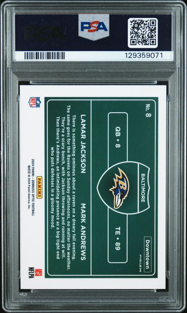 Lamar Jackson Mark Andrews 2024 Panini Donruss Optic Downtown Duos PSA 10