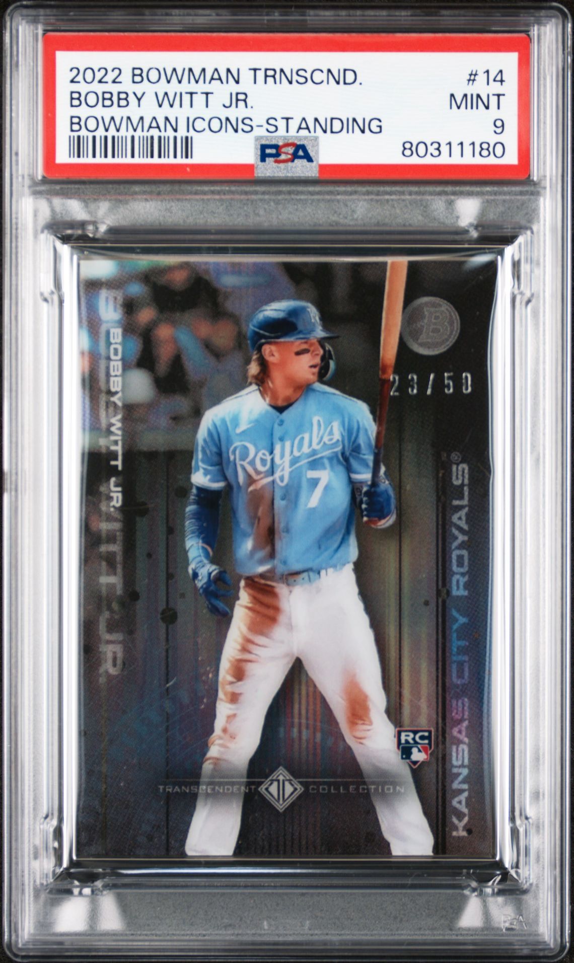 Bobby Witt Jr. 2022 Bowman Transcendent Collection Bowman Icons /50 Standing PSA 9