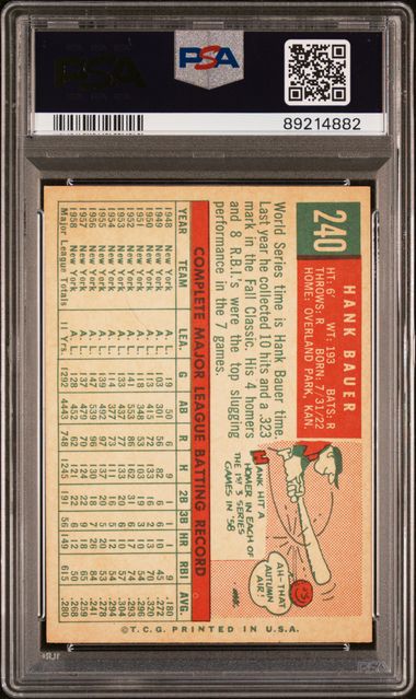 Hank Bauer 1959 Topps White Back #240 PSA 8