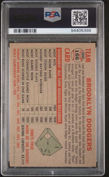 Dodgers Team 1956 Topps #166 Gray Back PSA 6