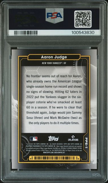 Aaron Judge 2024 Topps Cosmic Chrome Planetary Pursuit The Sun PSA 9