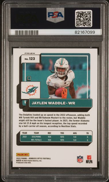Jaylen Waddle 2022 Panini Donruss Optic White Sparkle PSA 9
