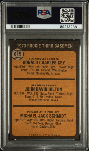 Rookie 3rd Basemen Ron Cey John Hilton Mike Schmidt 1973 Topps 