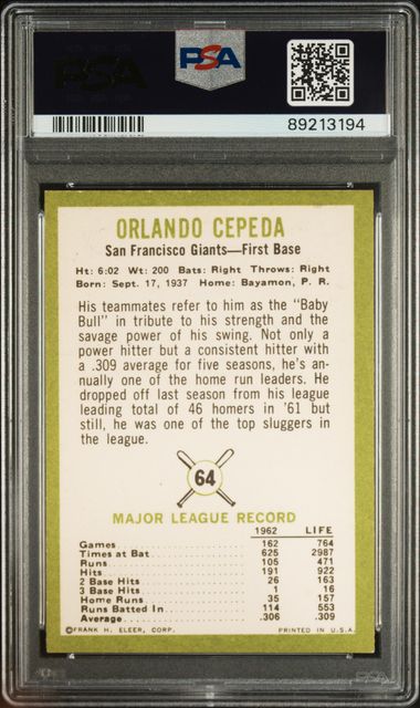 Orlando Cepeda 1963 Fleer #64 PSA 8