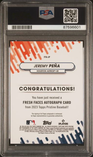 Jeremy Pena 2023 Topps Prisine Fresh Faces autograph PSA 10