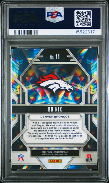 Bo Nix 2024 Panini Prizm Prizmatic RC PSA 10