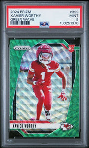 Xavier Worthy Panini Green Wave Prizm RC PSA 9