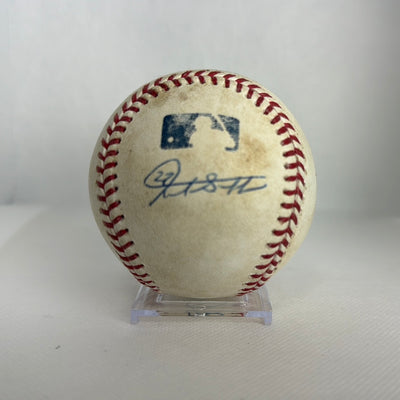 Aaron Judge Autographed MLB Game Used Single Career Hit 201 & Giancarlo Stanton Autograph 04/28/18
